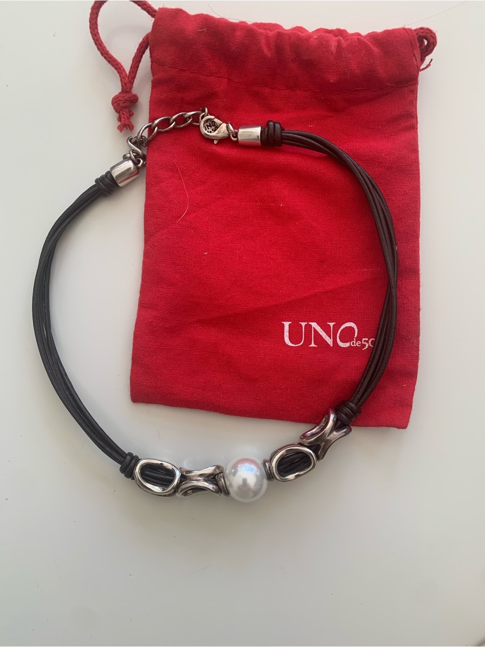 UNO de 50 Black Leather Necklace, braclet and earring with Silver Accents